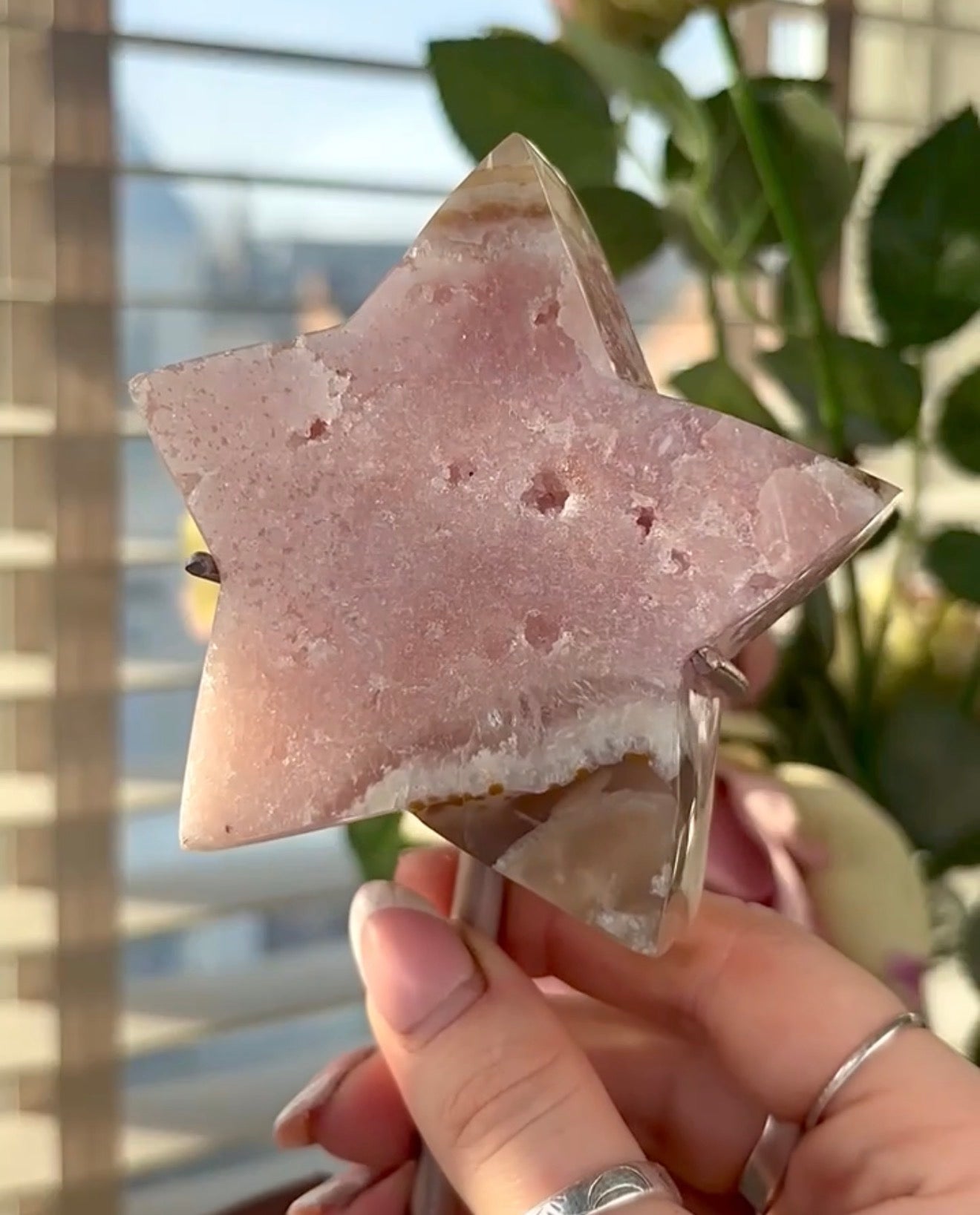 High quality pink amethyst star with agate - comes with stand