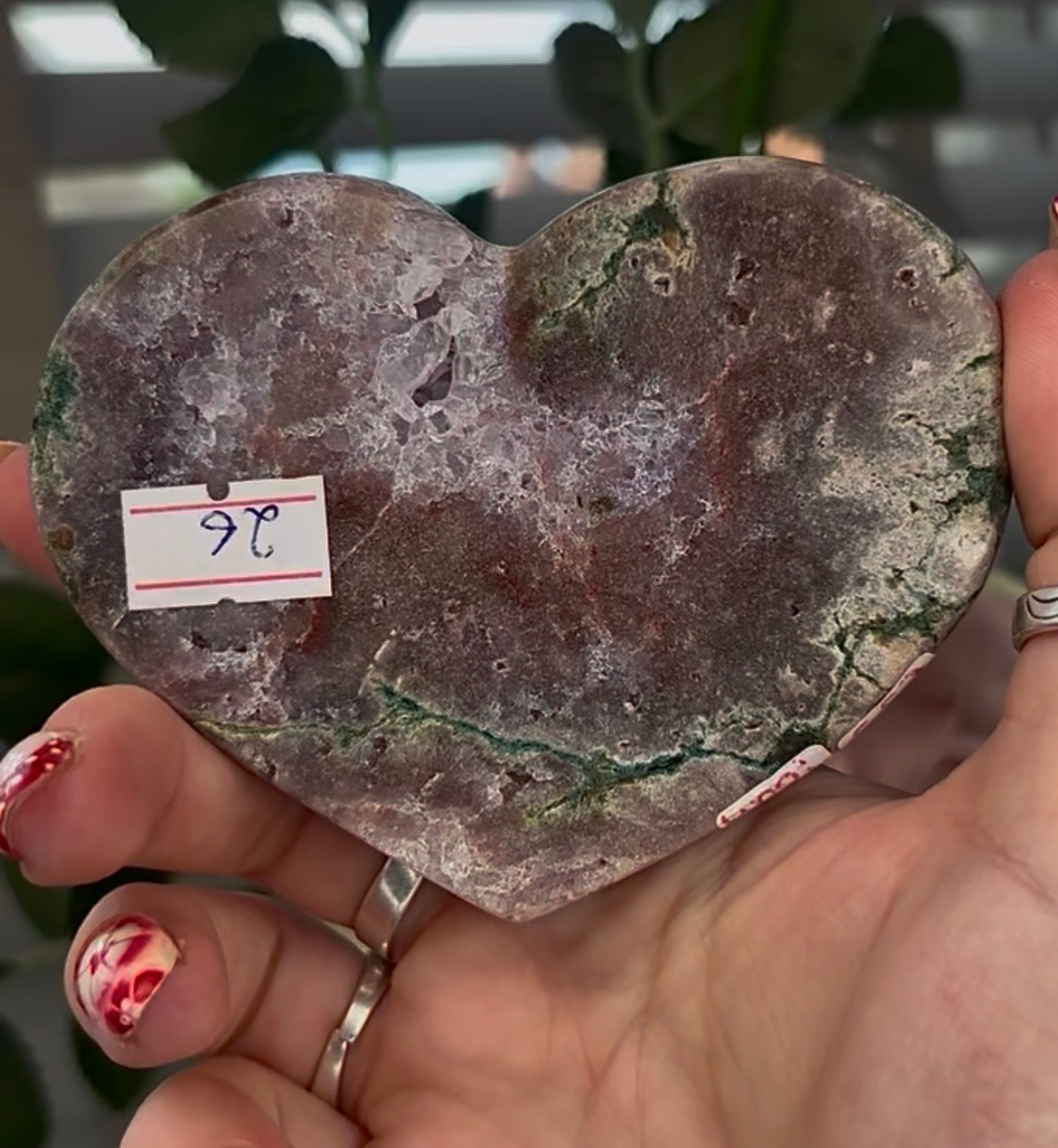 pink amethyst heart with Jasper and quartz - comes with stand (10cm)