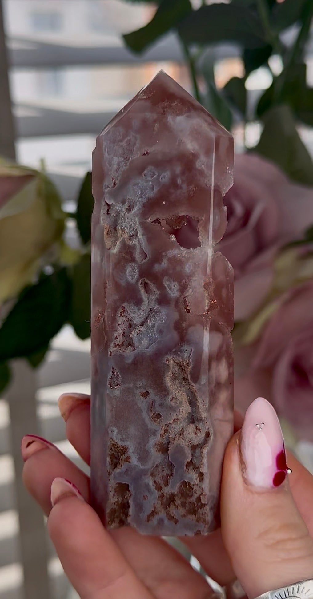 High quality Pink amethyst tower