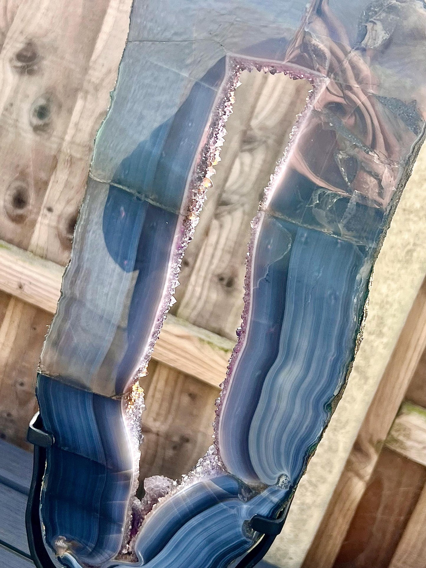 Stunning, polished amethyst x blue agate portal, with calcite this piece has natural lines, which are part of the stone  - 4.65kg