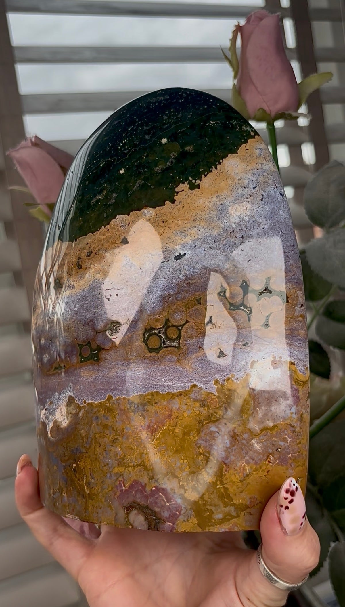 High quality, pink, mustard & green ocean jasper Freeform 2.340kg