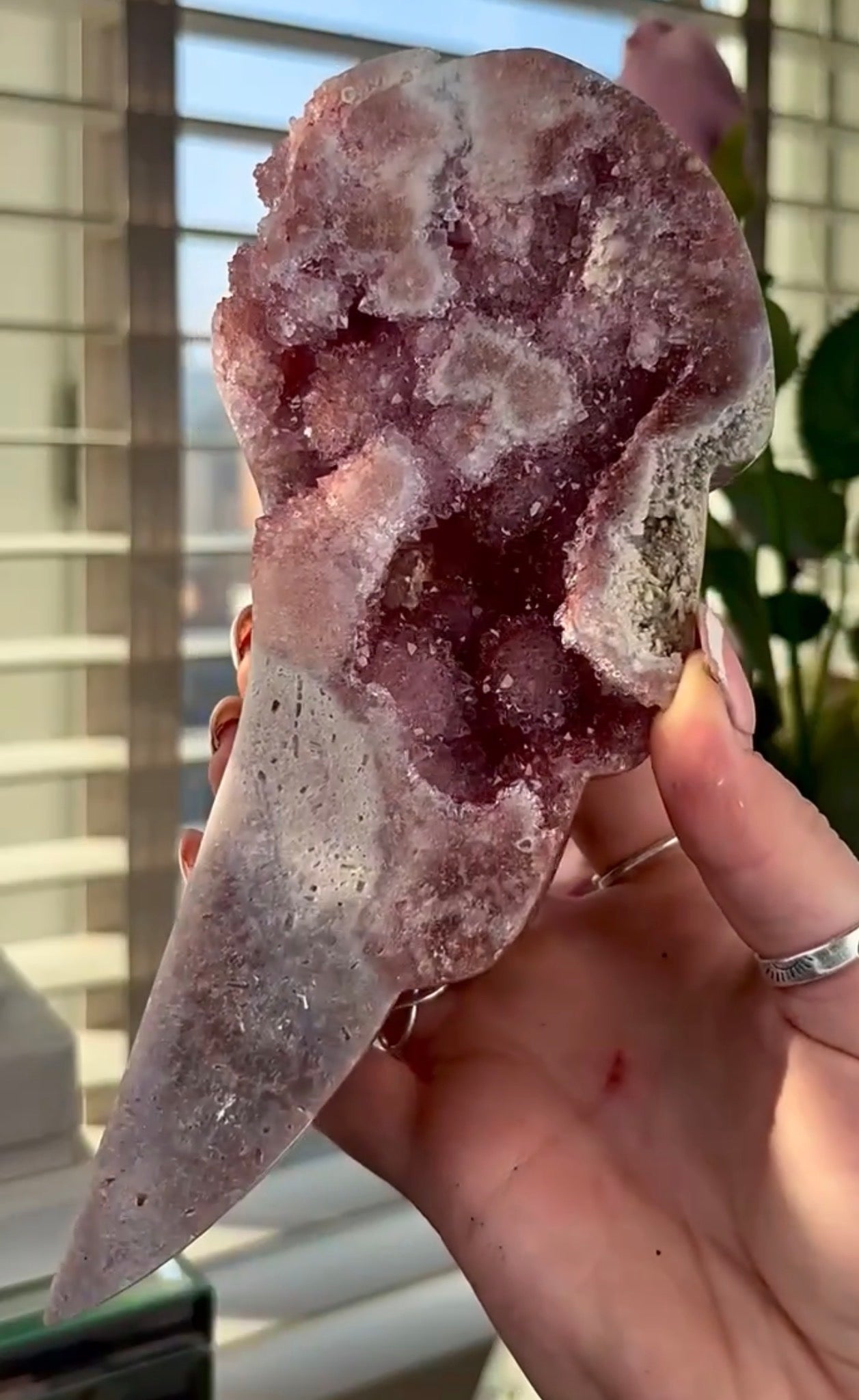 High quality, pink amethyst wings in reddish/deep pink tone - comes with stand