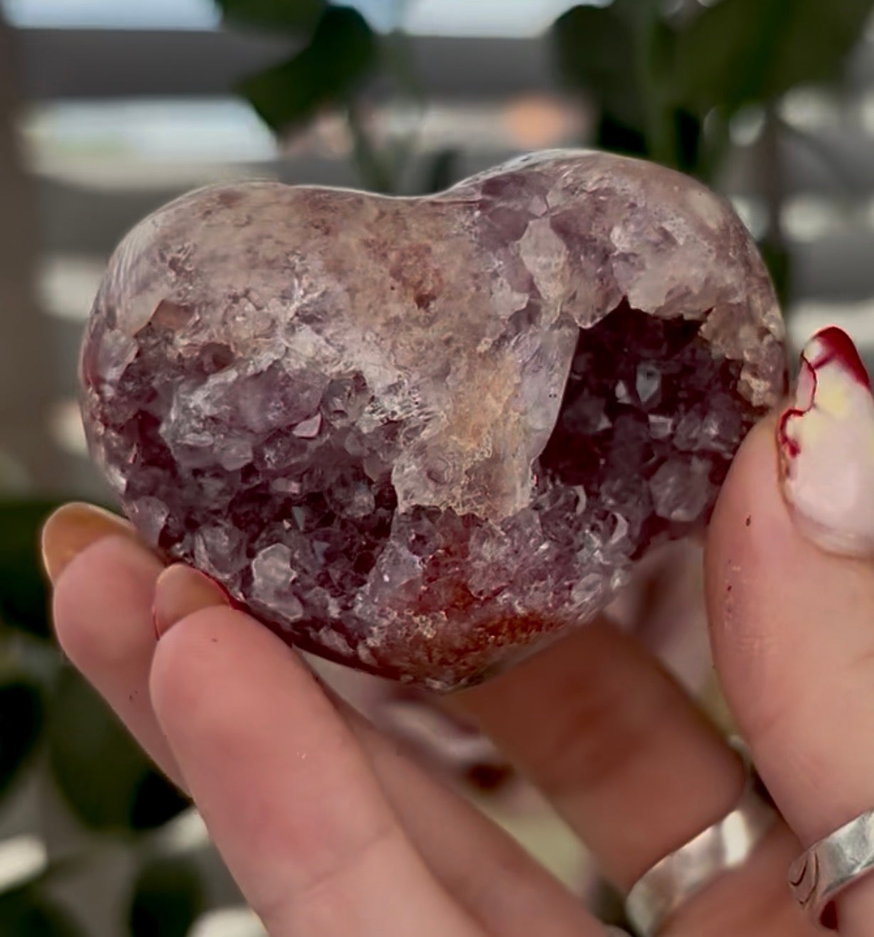 High quality pink amethyst heart - comes with stand