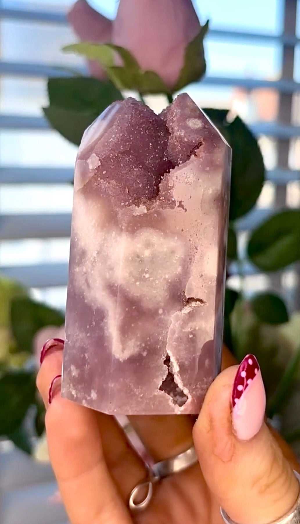 Pink amethyst tower in lilac tones
