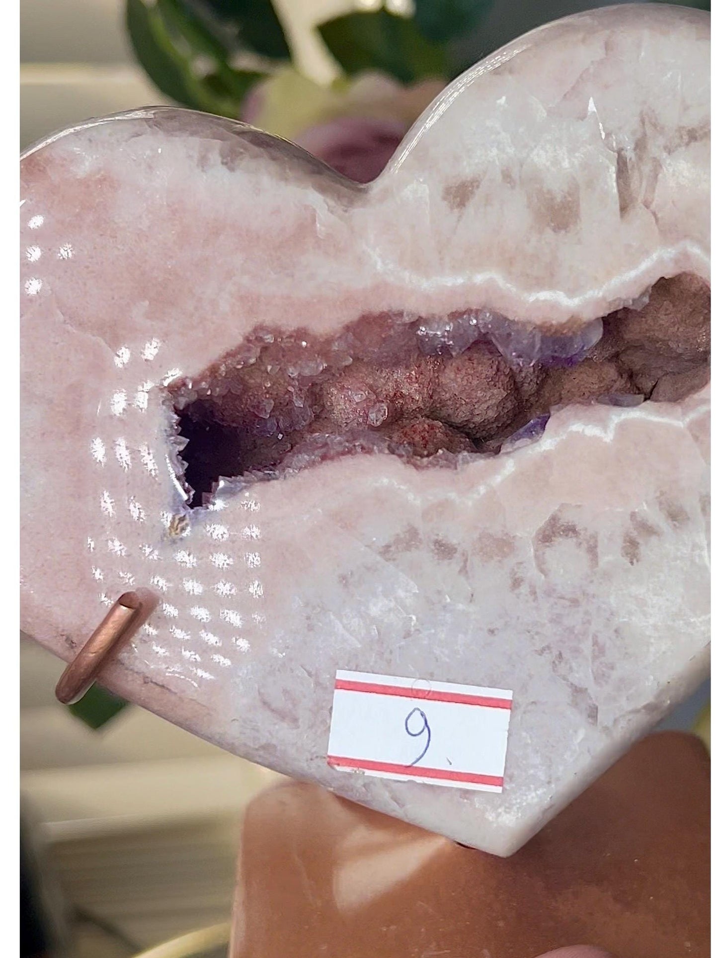 Extra high quality, large Chonky, pink amethyst heart, with purple/ red quartz druzy mouth 850g