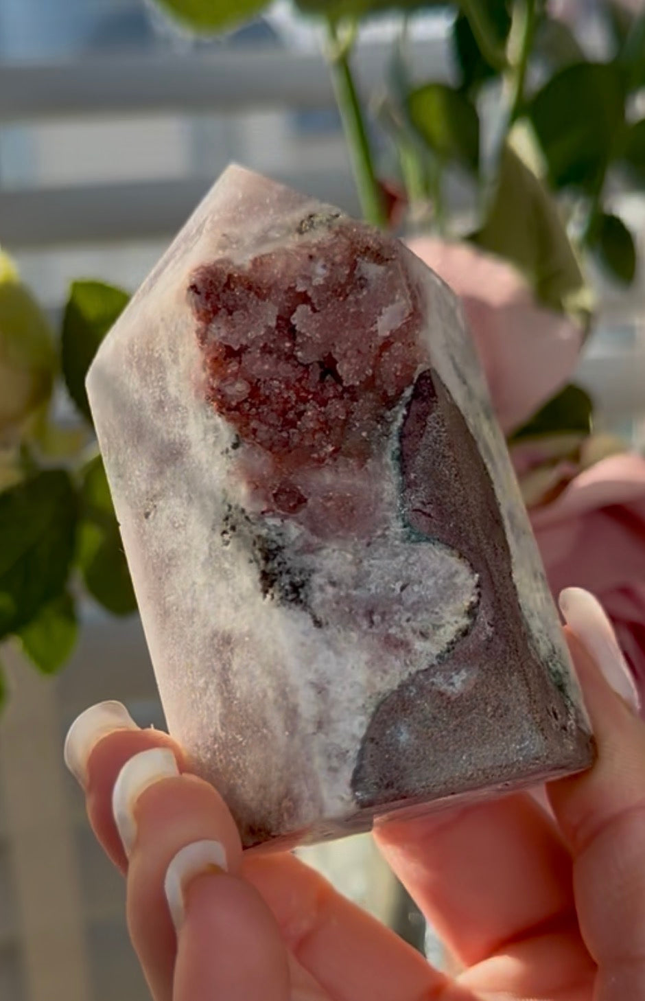 Pink amethyst tower with jasper