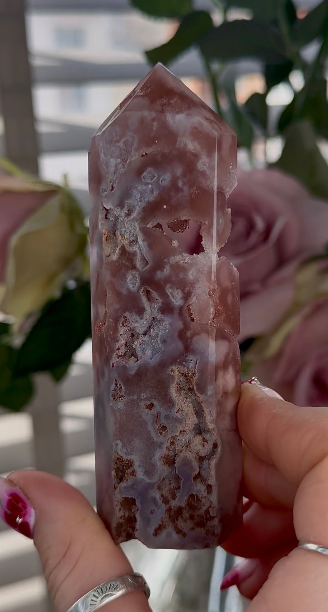 High quality Pink amethyst tower