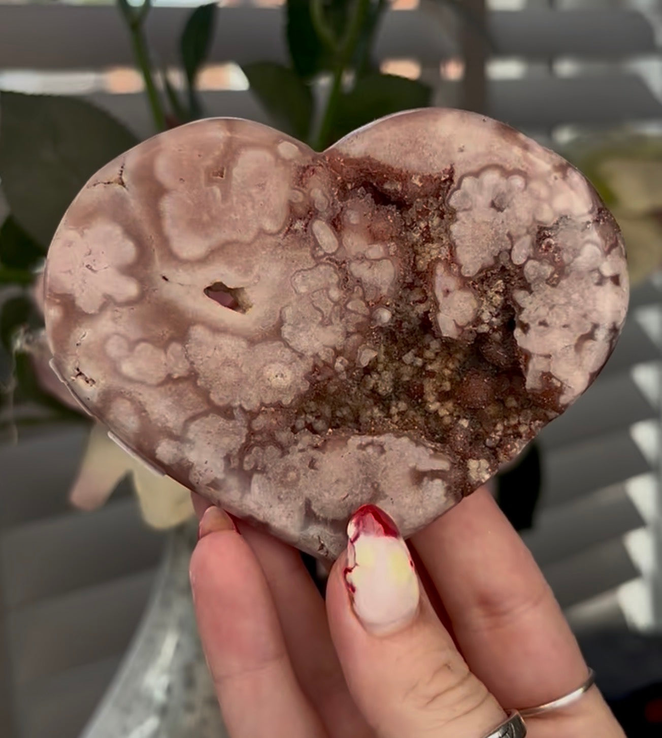 Druzy pink amethyst heart - comes with stand (10cm)
