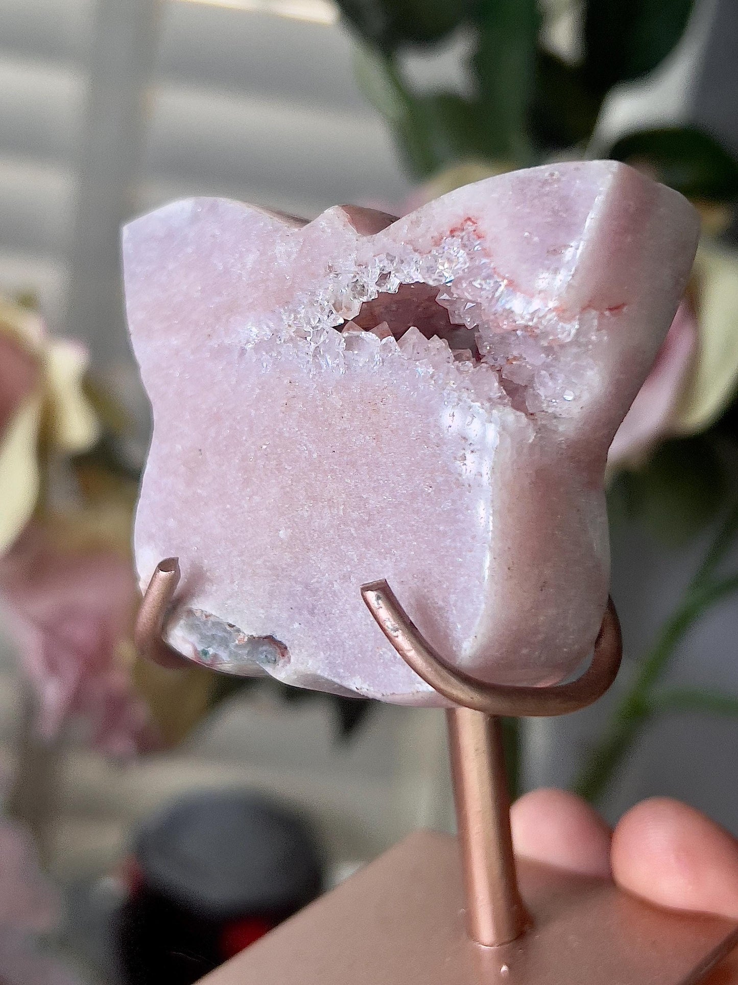 Pink amethyst butterfly on stand