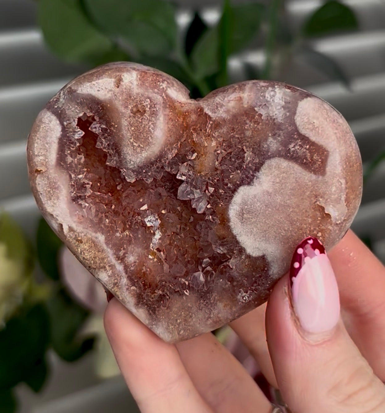High quality pink amethyst heart - comes with stand