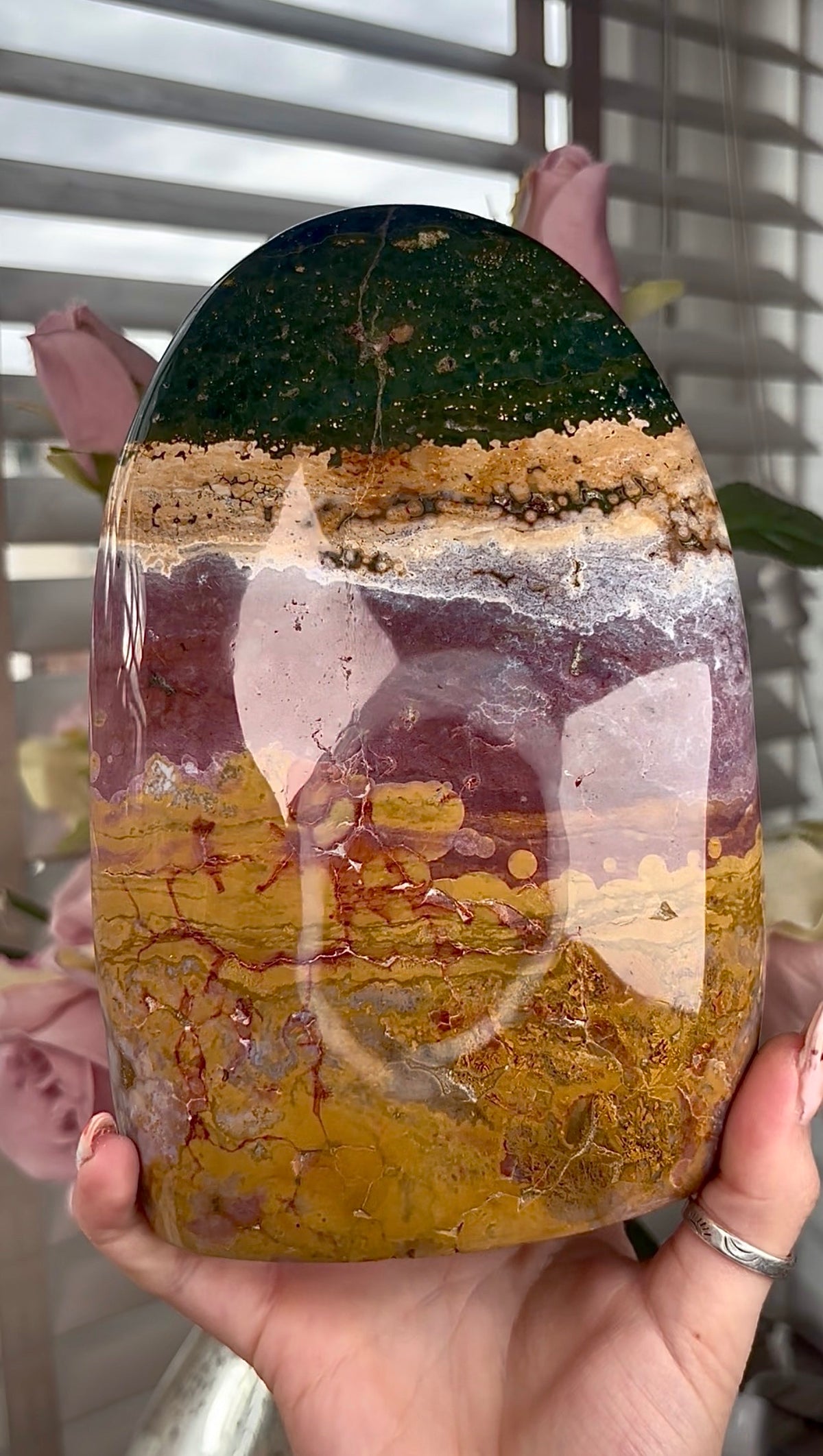 High quality, pink, mustard & green ocean jasper Freeform 2.445kg