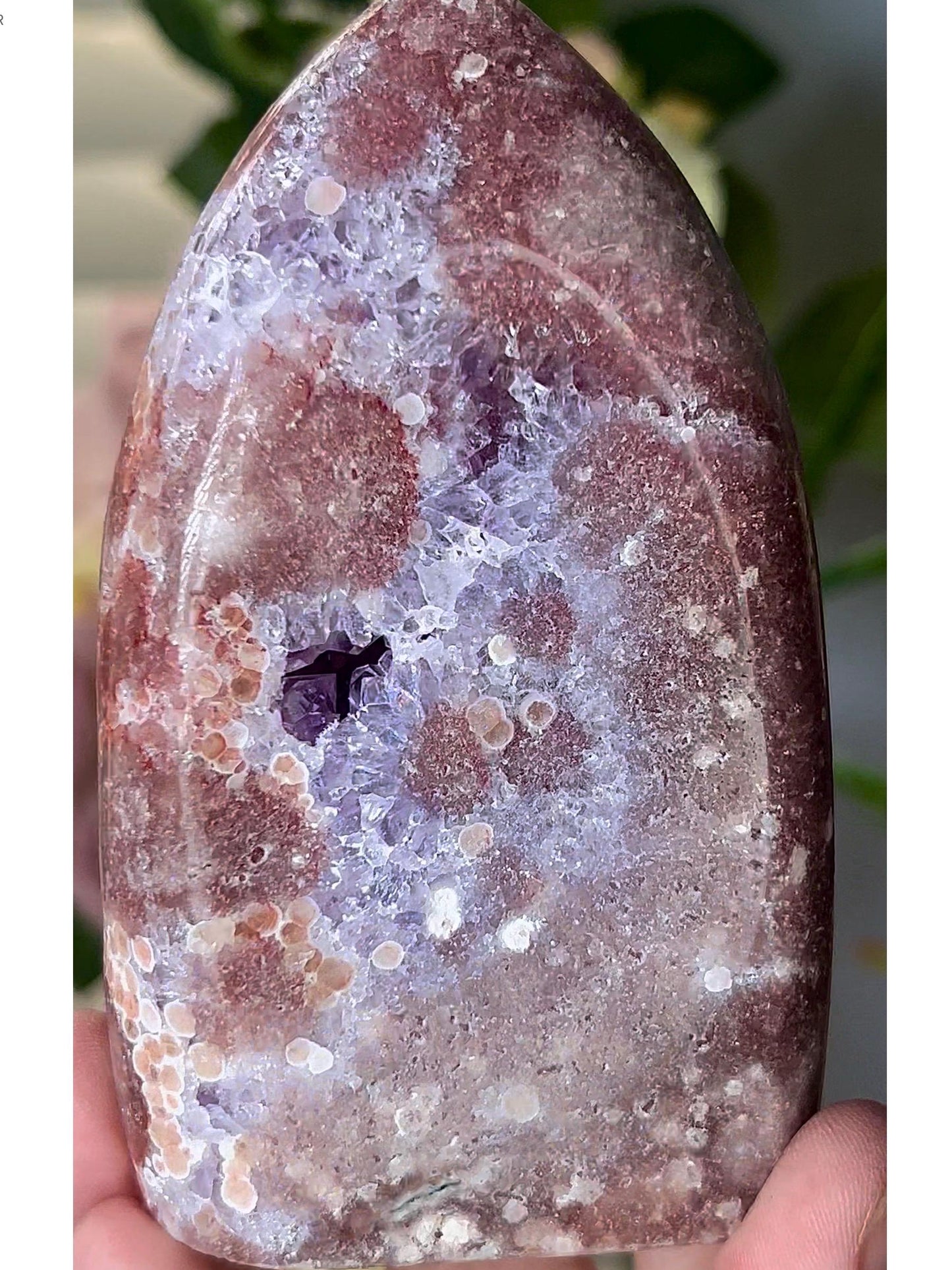High grade, pink amethyst flame with purple quartz druzy 355g