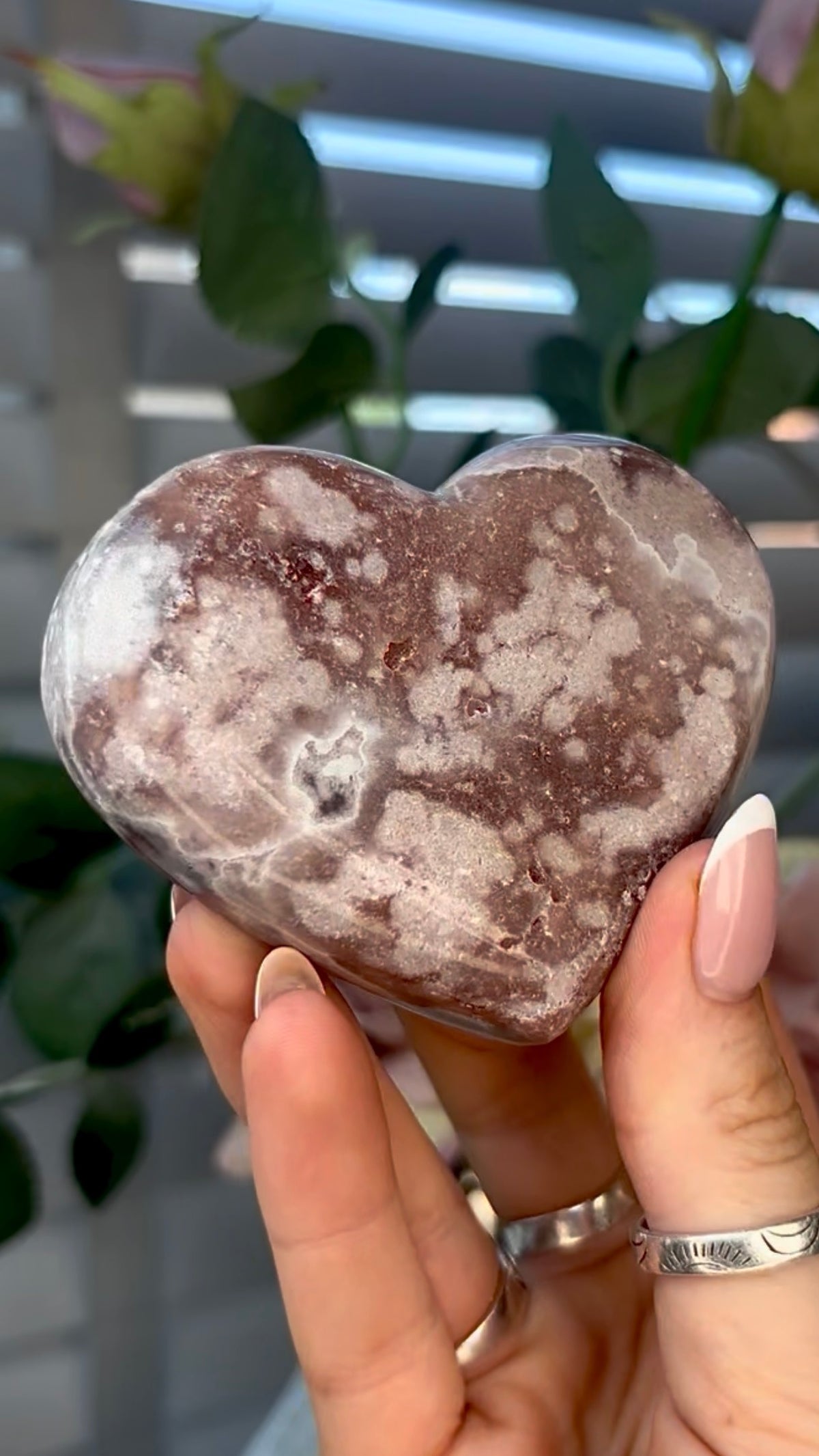 Gorgeous, pink amethyst heart - comes with stand