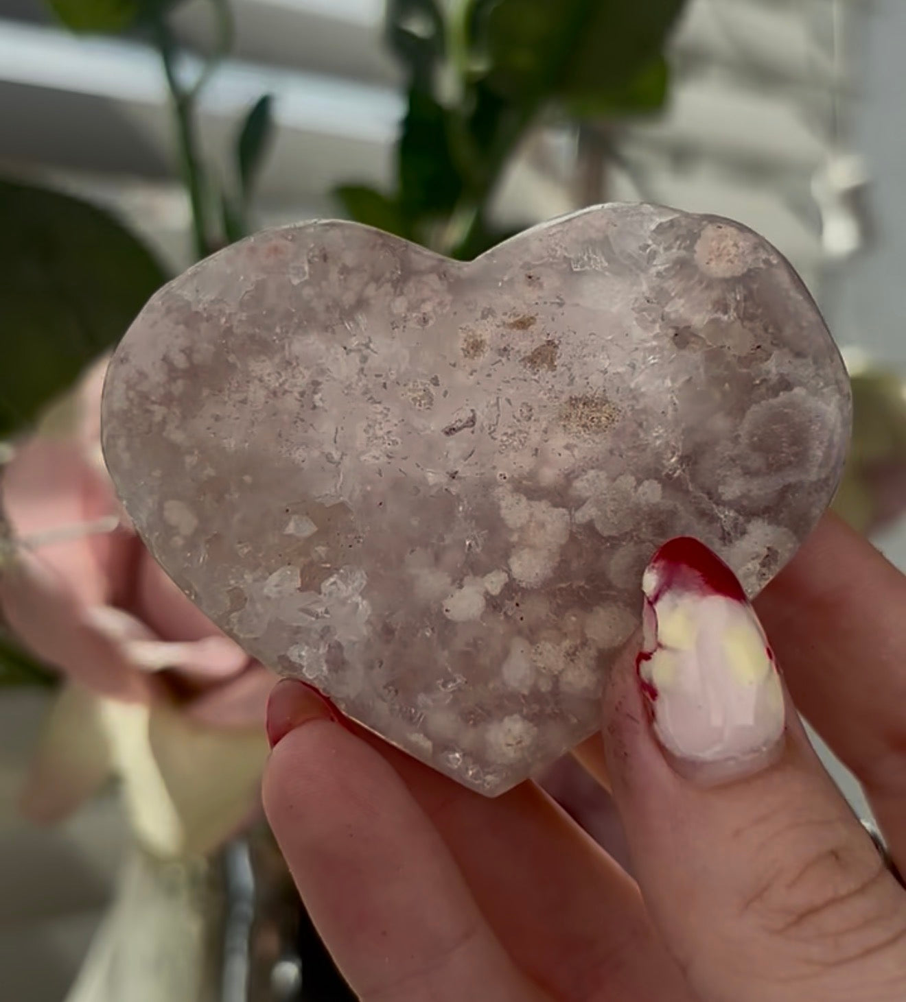 Mini pink amethyst heart - comes with stand