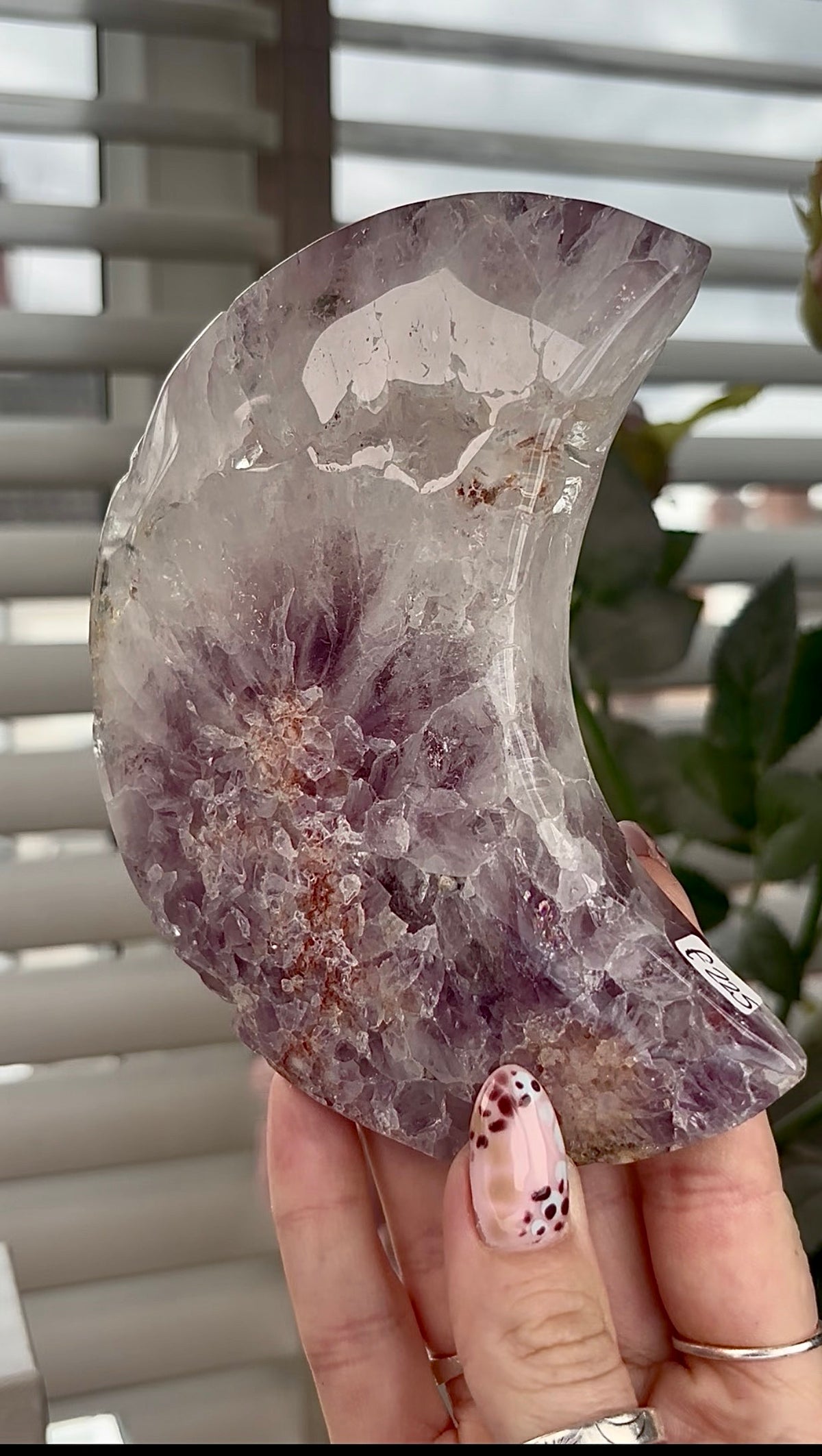 High grade, amethyst Flower agate moon with high clarity quartz