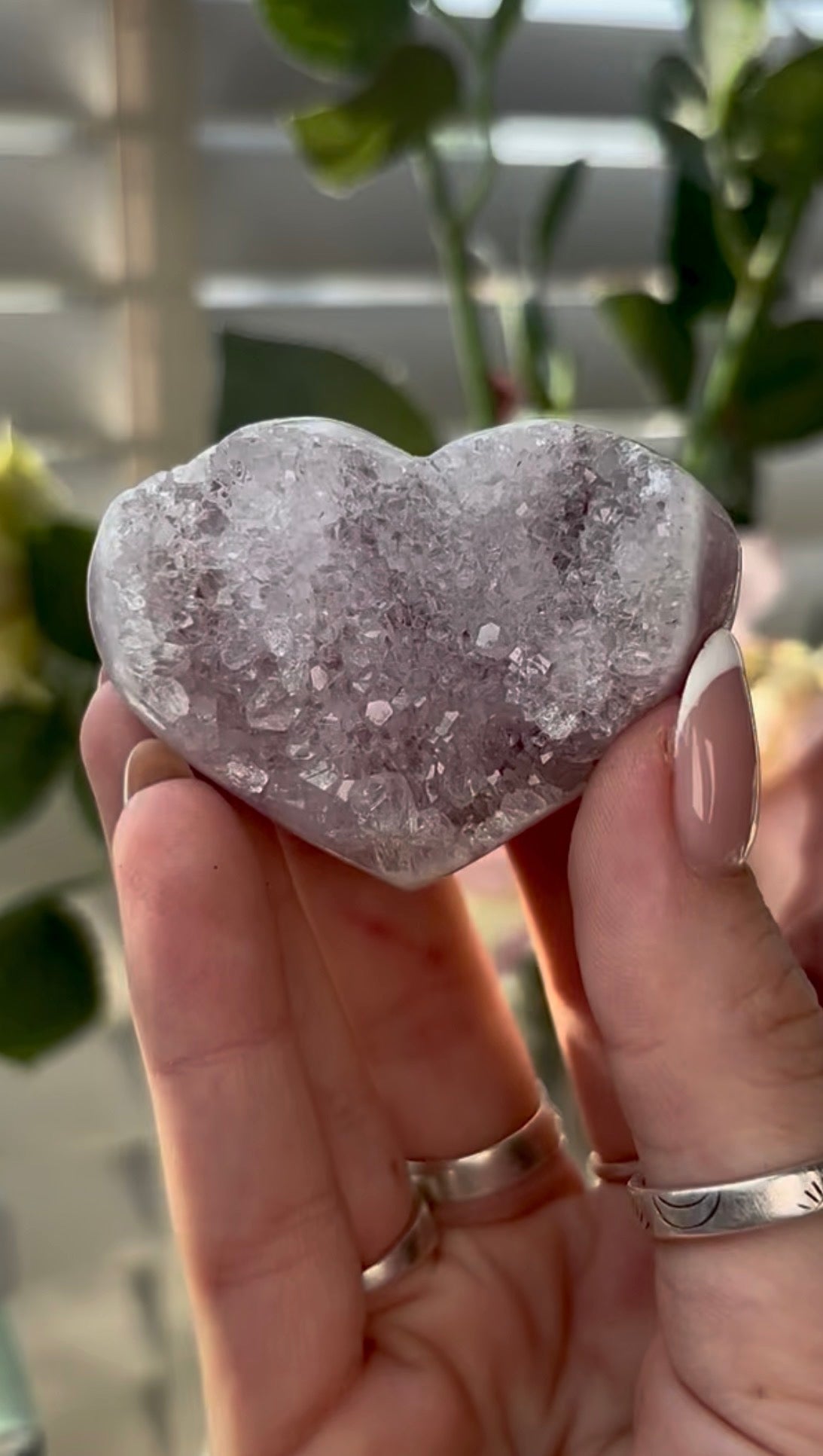 Gorgeous,  druzy, pink amethyst heart- comes with stand