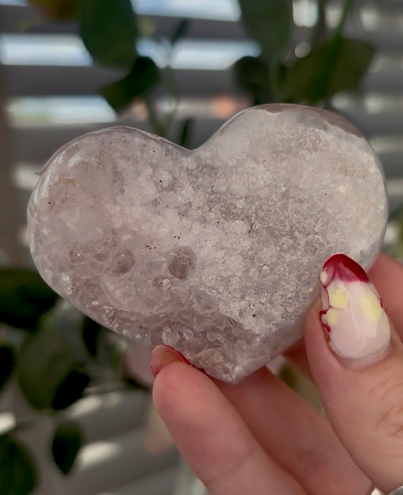 Light toned, pink amethyst heart - comes with stand (7cm)