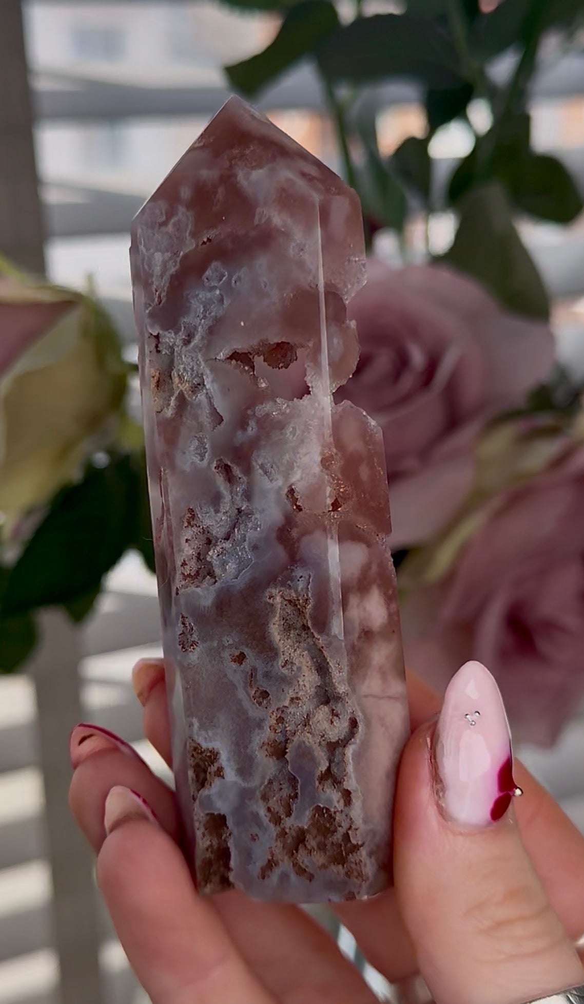 High quality Pink amethyst tower