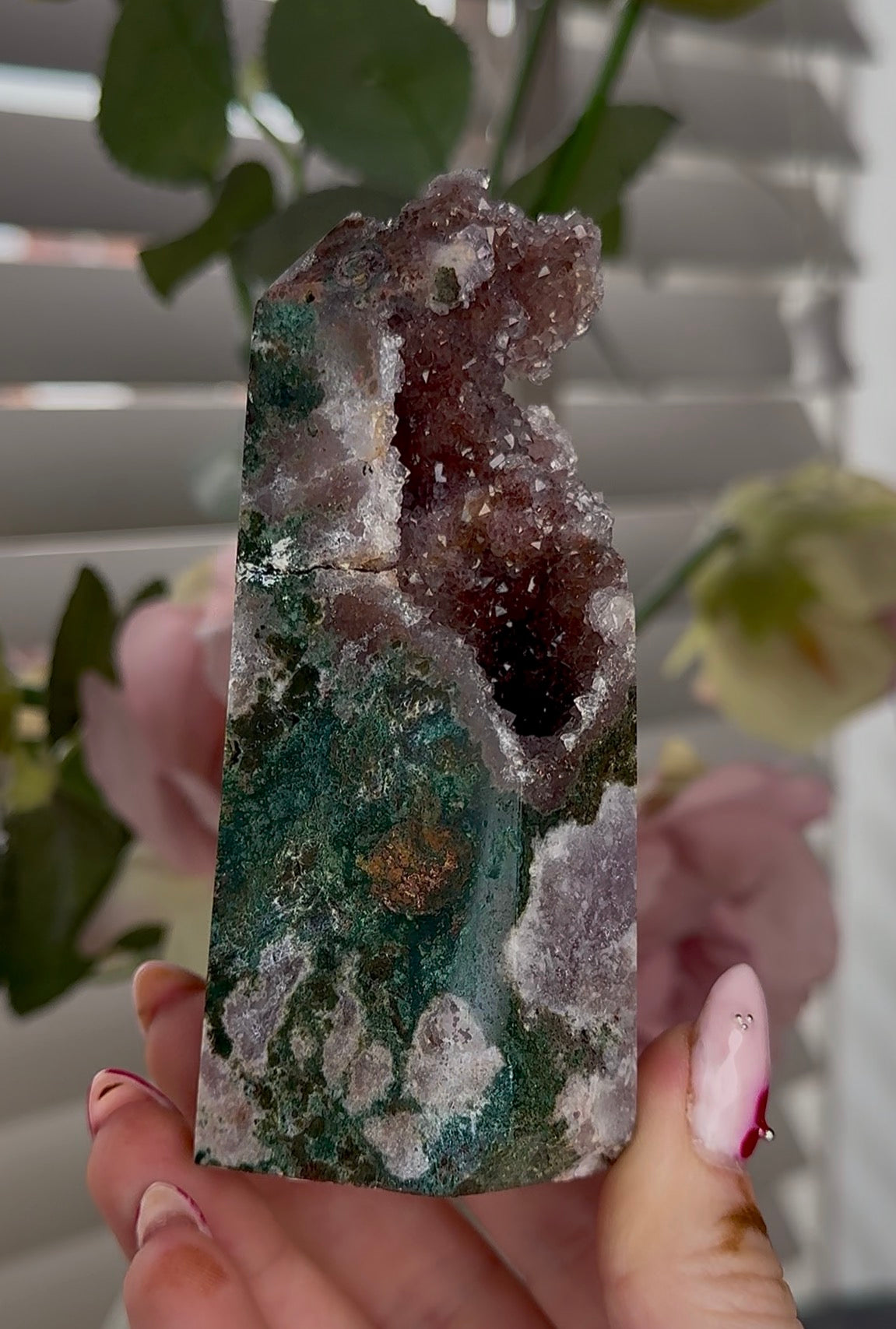 High quality Pink amethyst tower with jasper 11cm(h) 5cm(w)