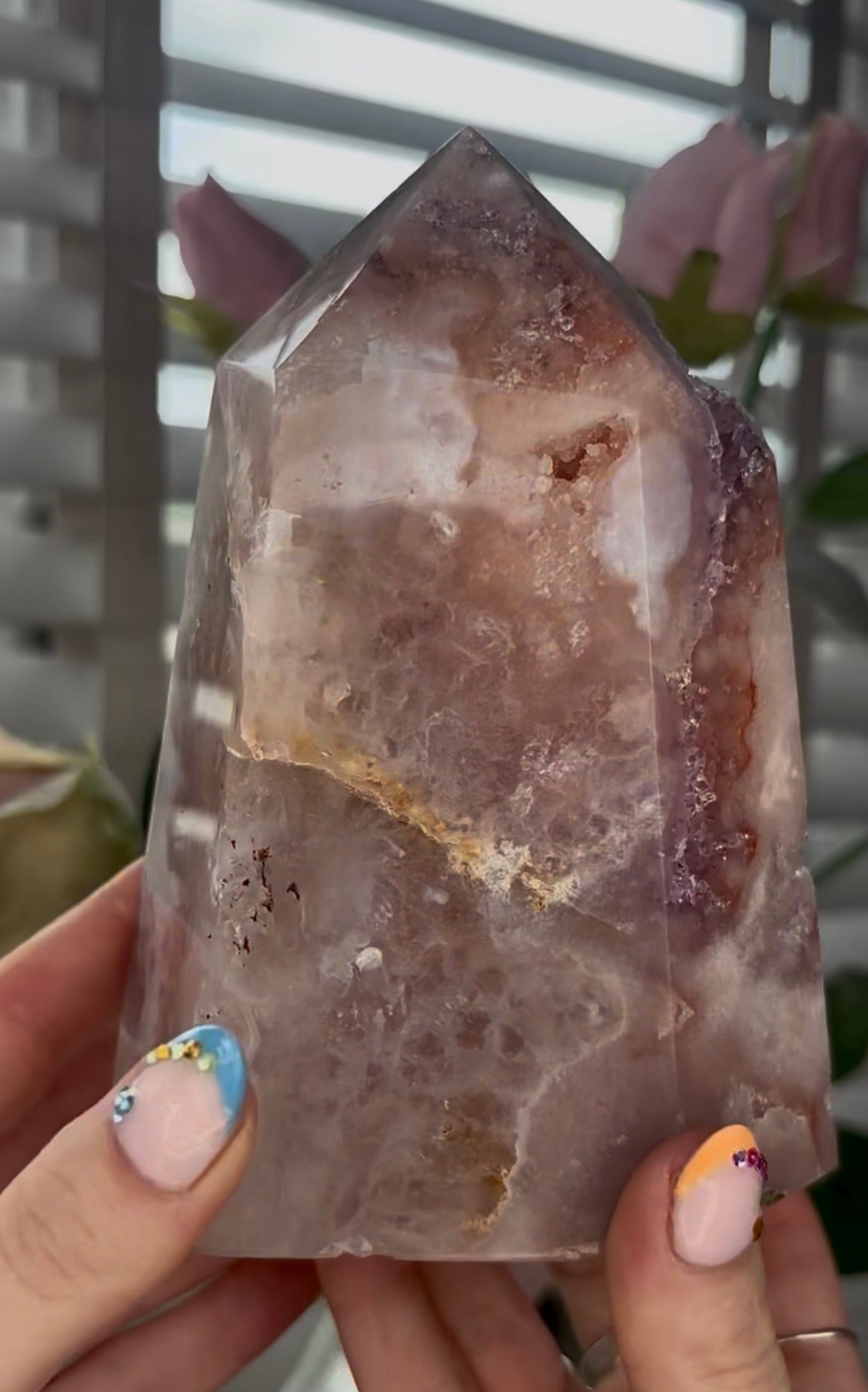 Huge, Beautiful, Pink amethyst tower with purple quartz druzy