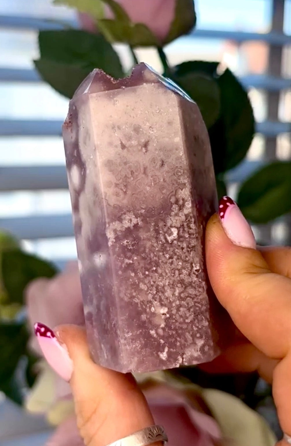 Pink amethyst tower in lilac tones