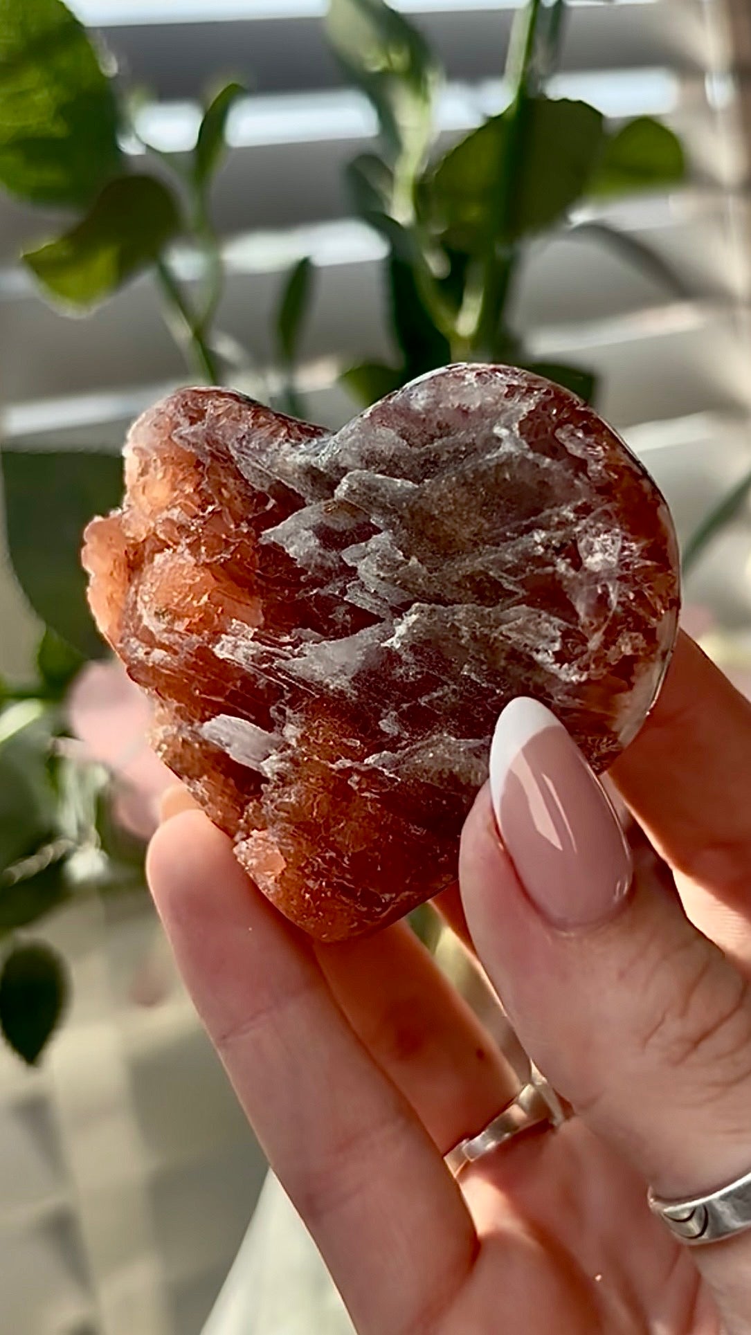Gorgeous, high quality, berry red pink amethyst heart- comes with stand