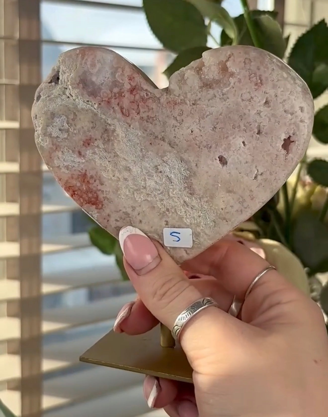 High quality pink amethyst heart with stand