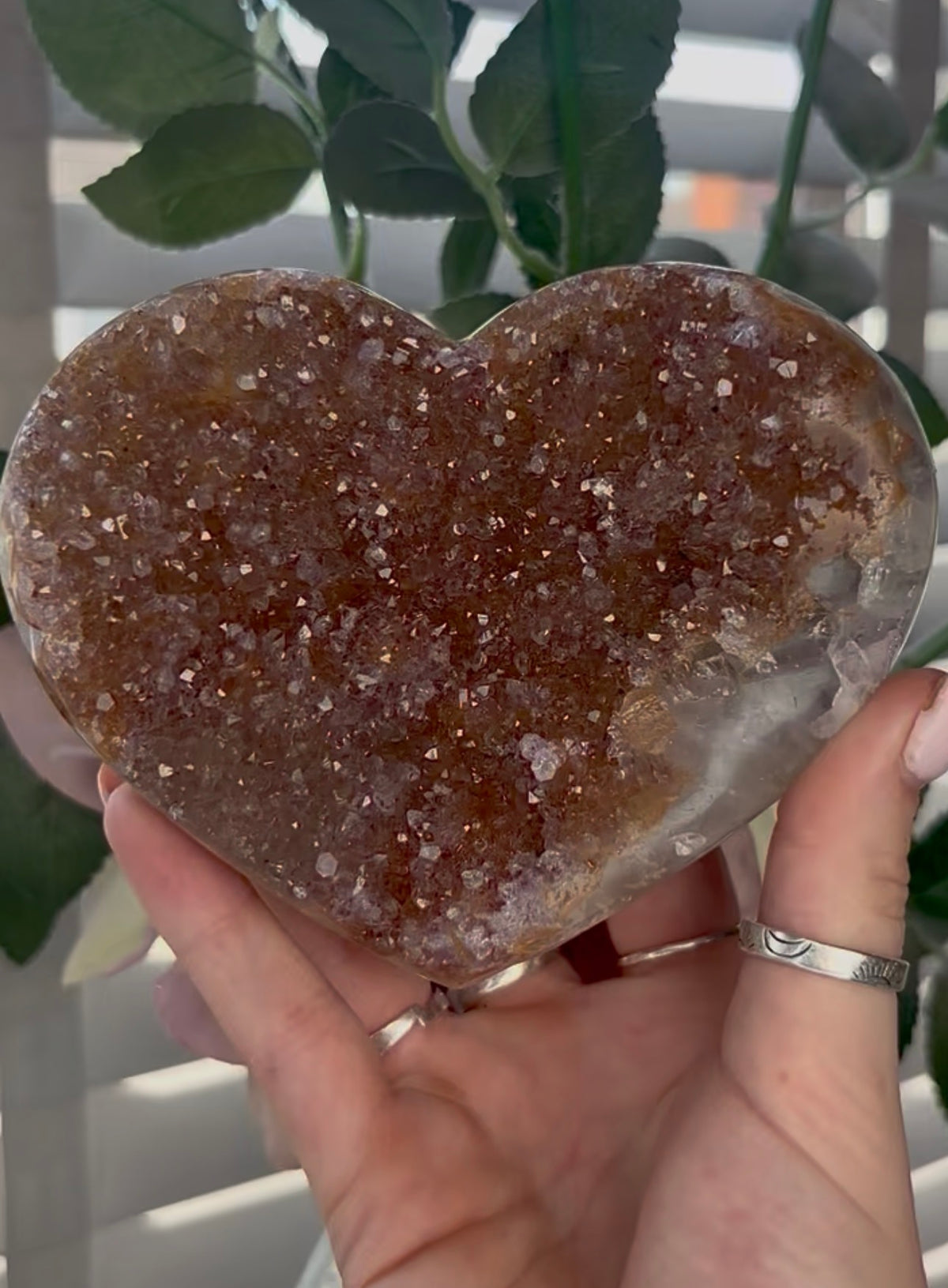 Uruguay, rainbow amethyst heart - comes with stand in orange no tones