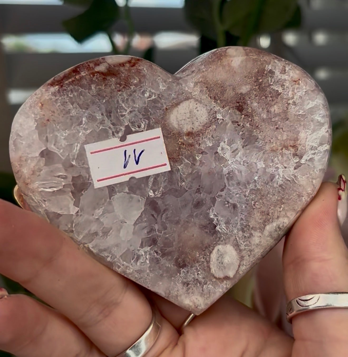 Beautiful pink amethyst heart - comes with stand (9cm)