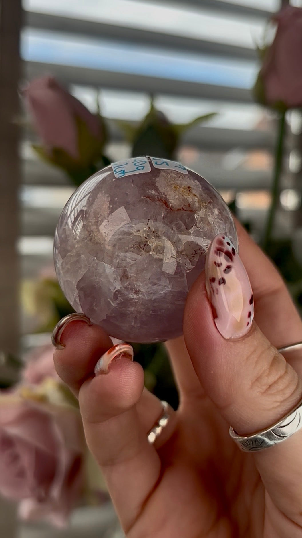High grade, amethyst Flower agate sphere with high clarity quartz - 4.6cm