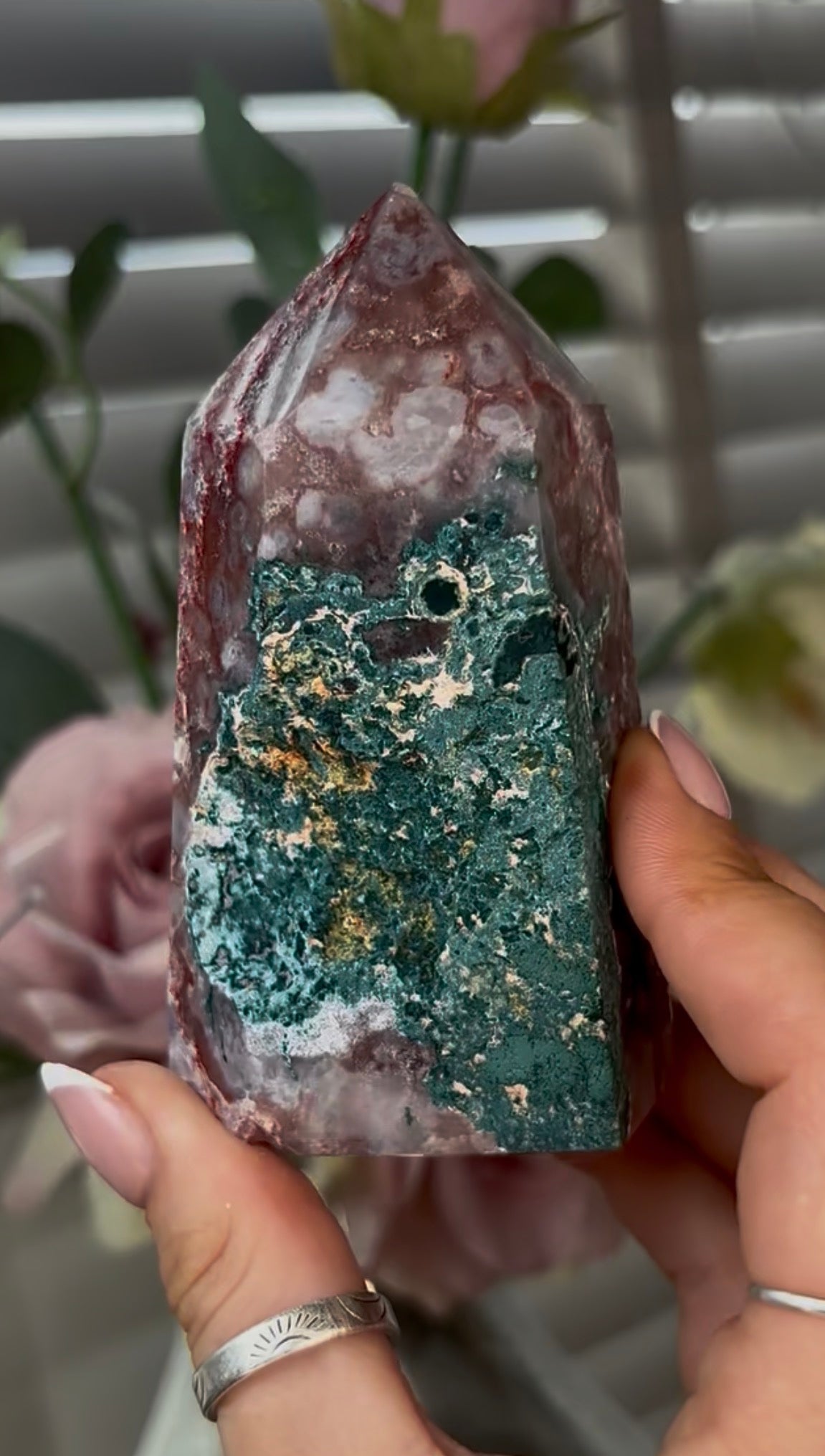 Beautiful, hq, druzy, Pink amethyst tower 10cm(h) by 6cm(w)