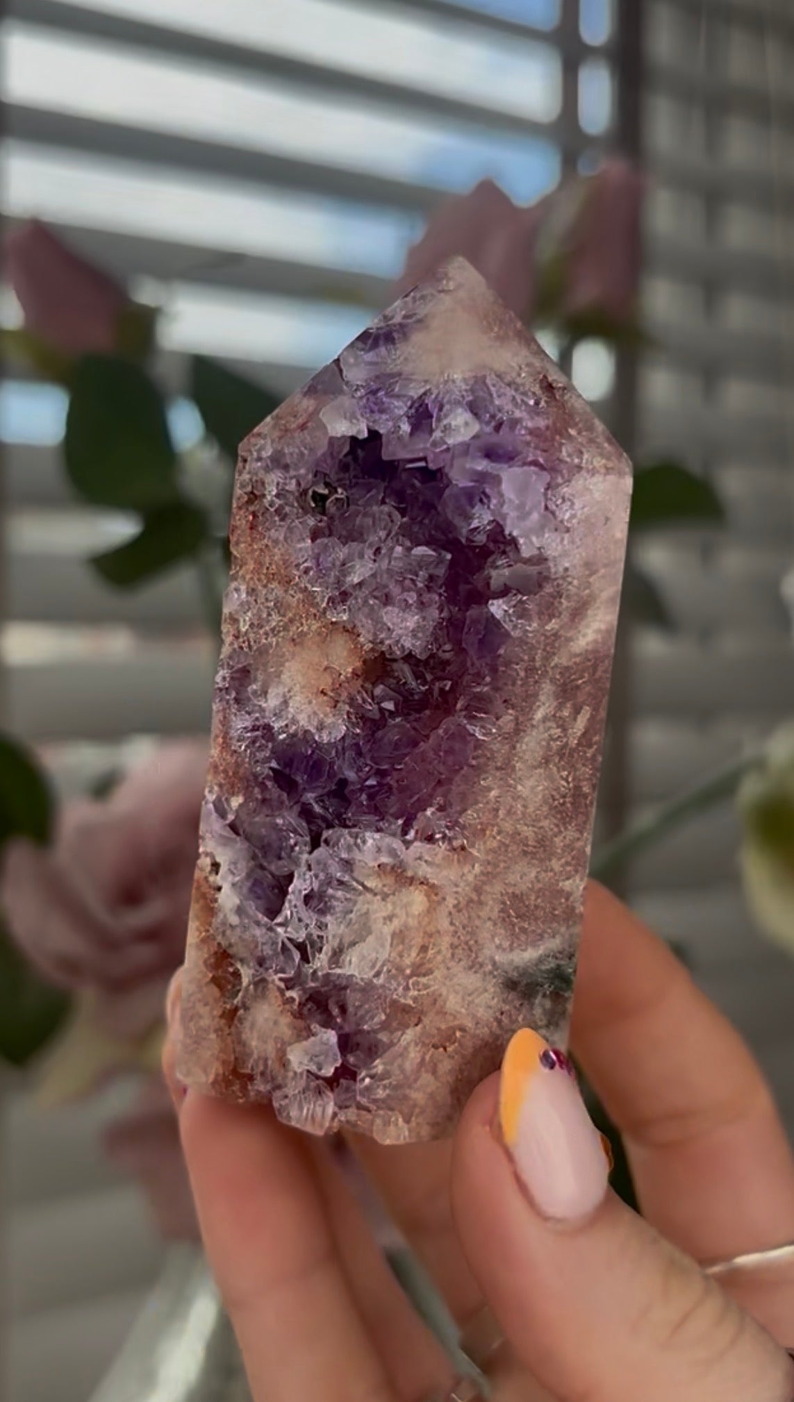 Beautiful, high quality, Pink amethyst tower with purple quartz