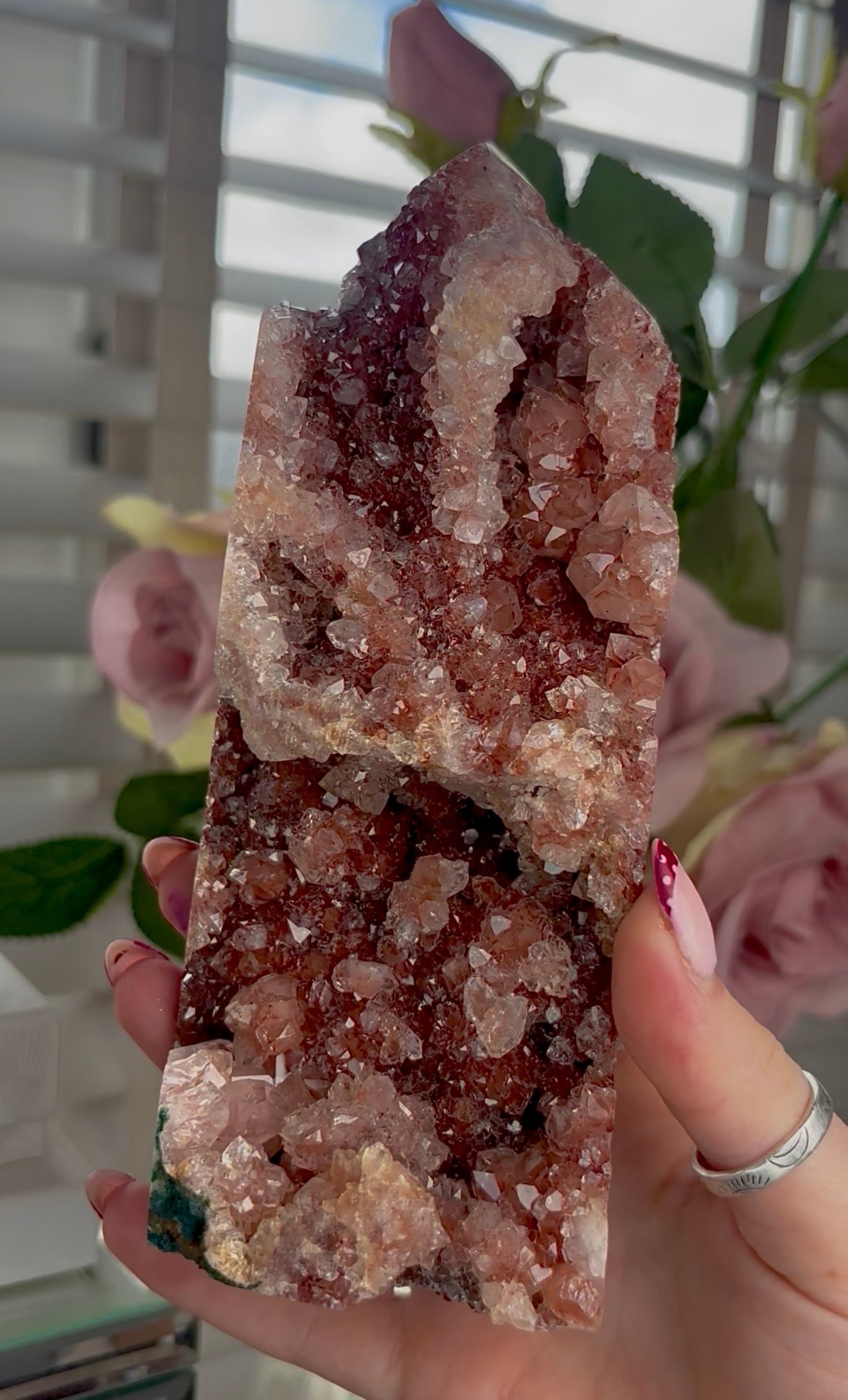 Hq Druzy Pink amethyst tower & jasper In golden and reddish tones