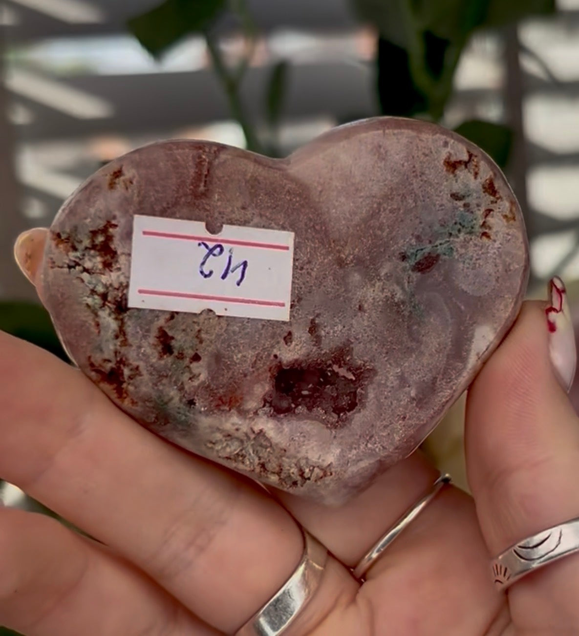 pink amethyst heart - comes with stand
