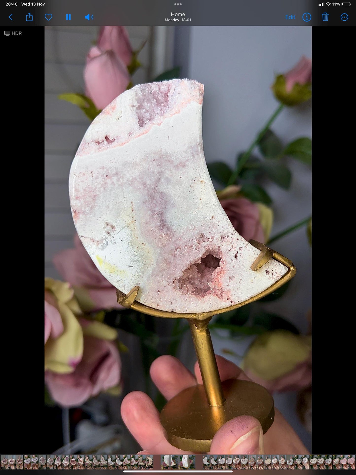 High grade, pink amethyst moon in beautiful pastel tones, with sugar and mini bubble druzy