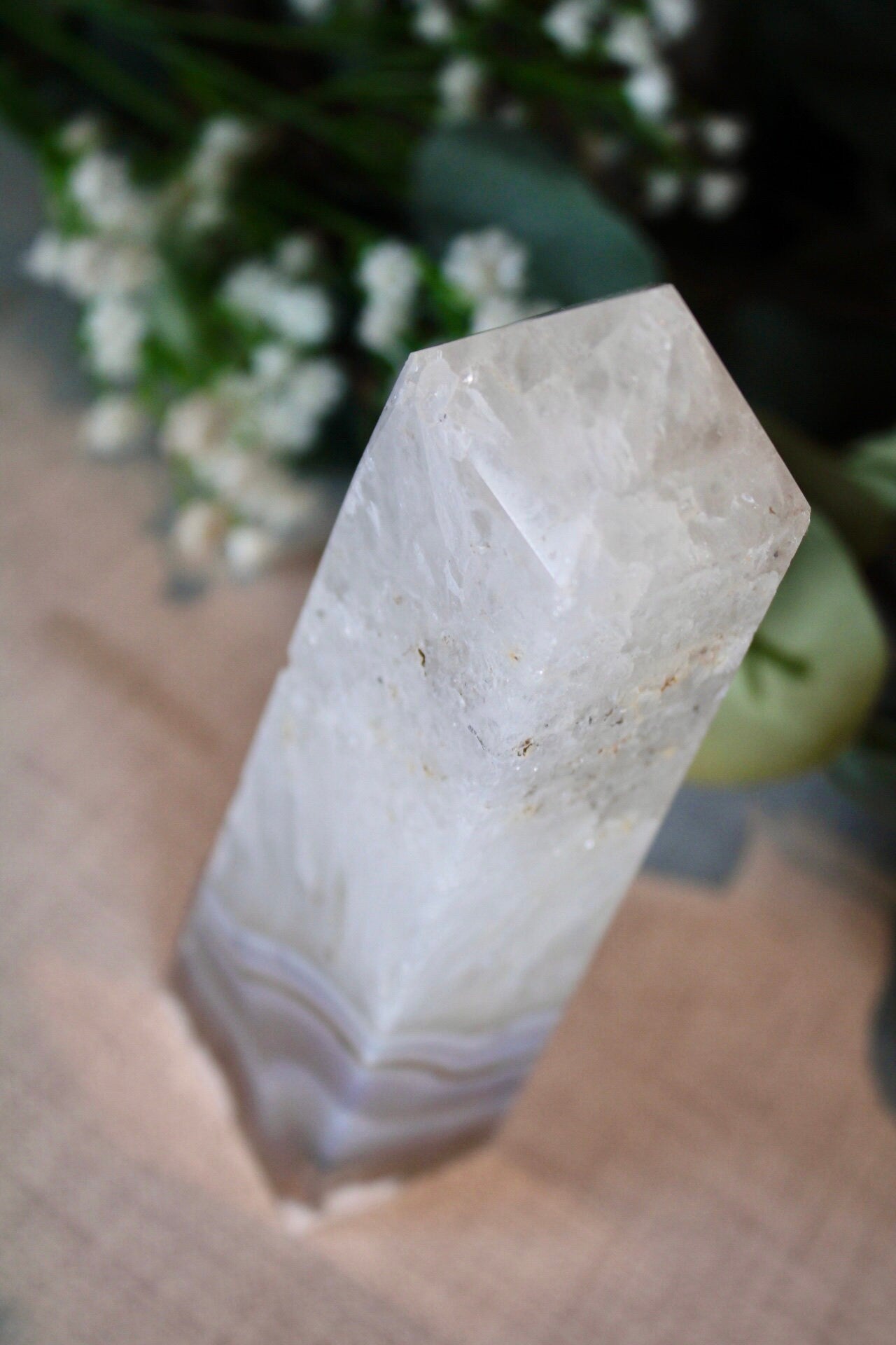 Blue banded agate with quartz tower