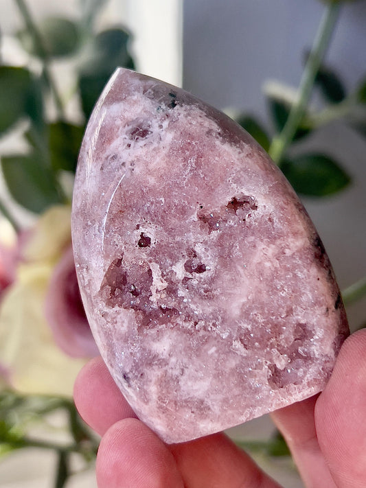 High grade, pink amethyst flame with green jasper