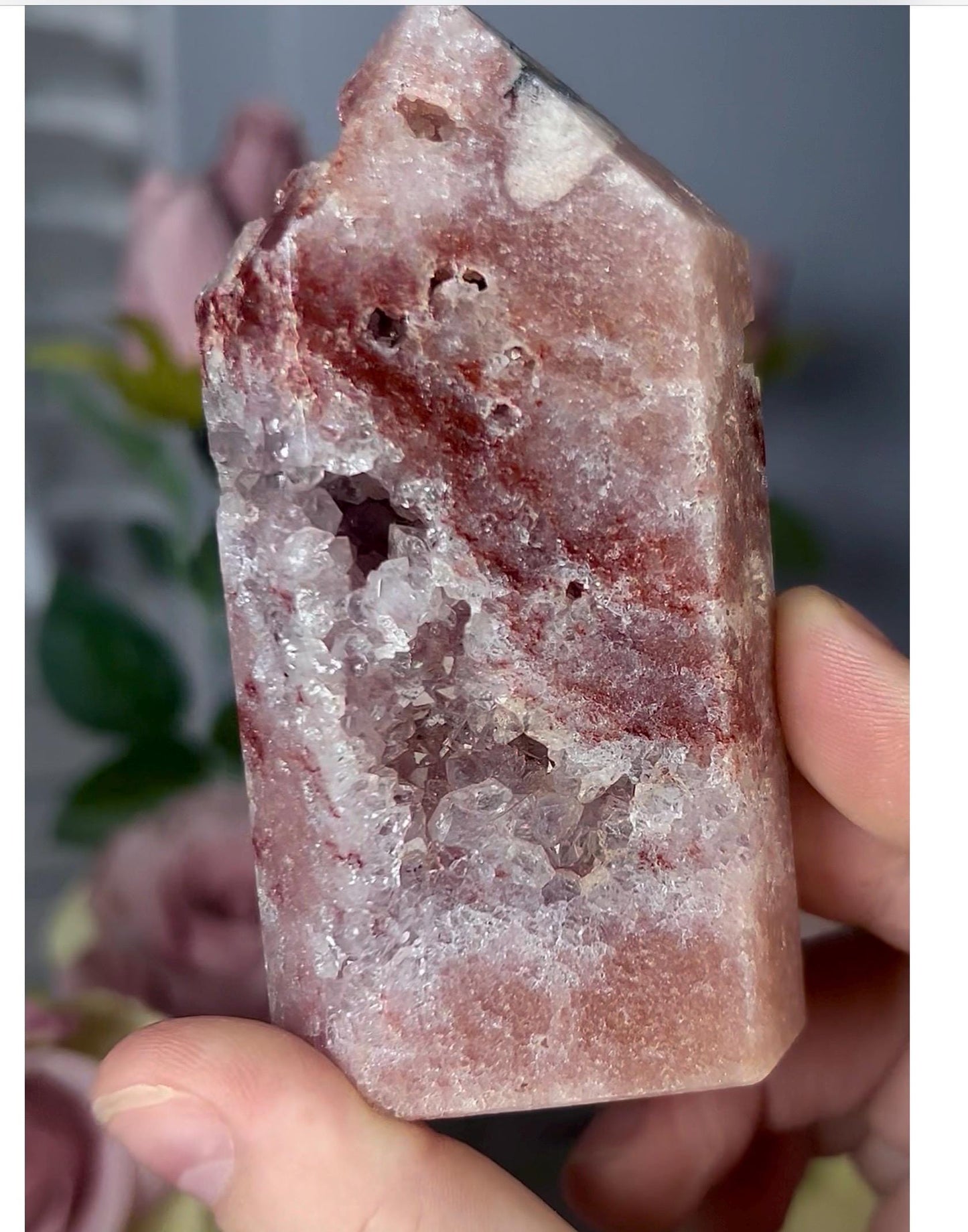 High grade, druzy, pink amethyst tower 193g