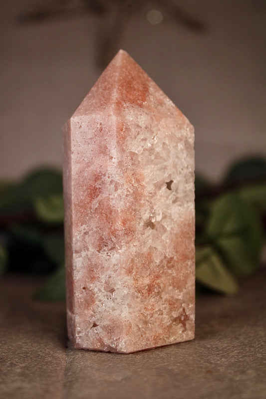 Pink amethyst tower with quartz druzy 260g 10cm high