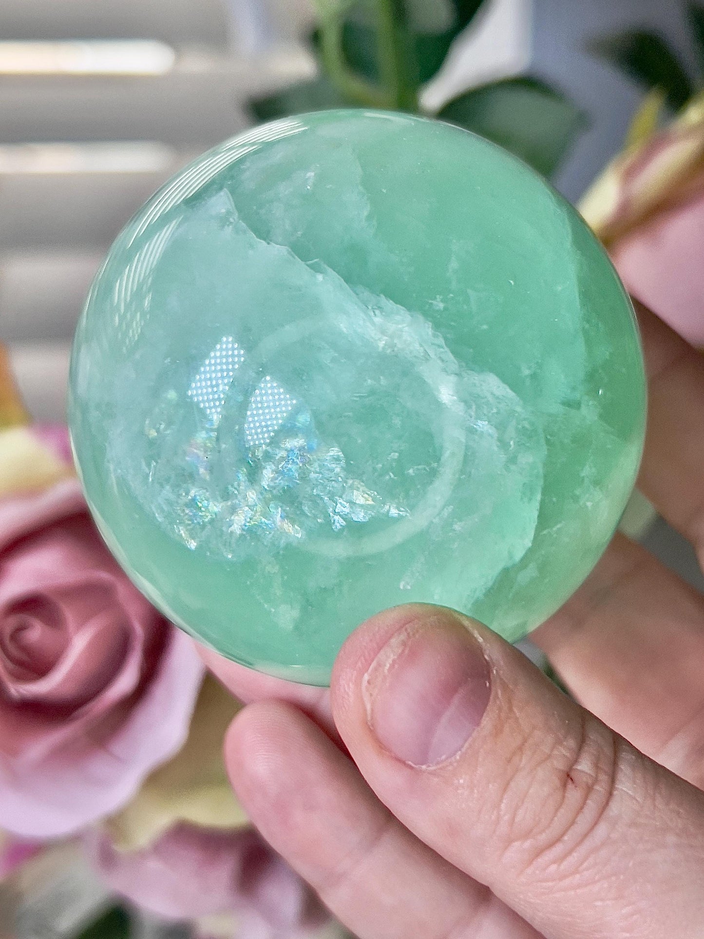 High grade, green fluorite sphere 285g