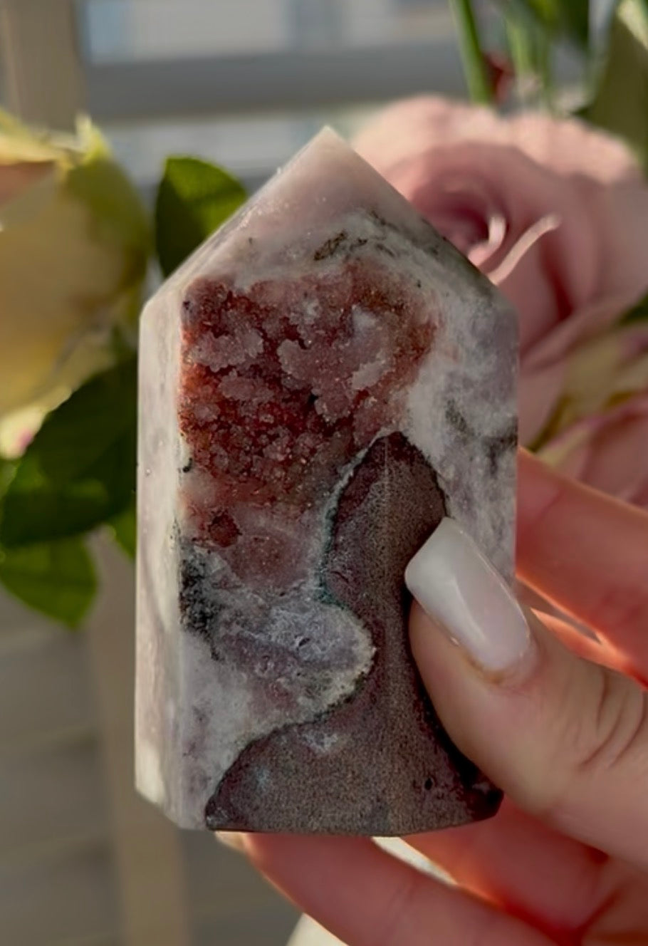 Pink amethyst tower with jasper
