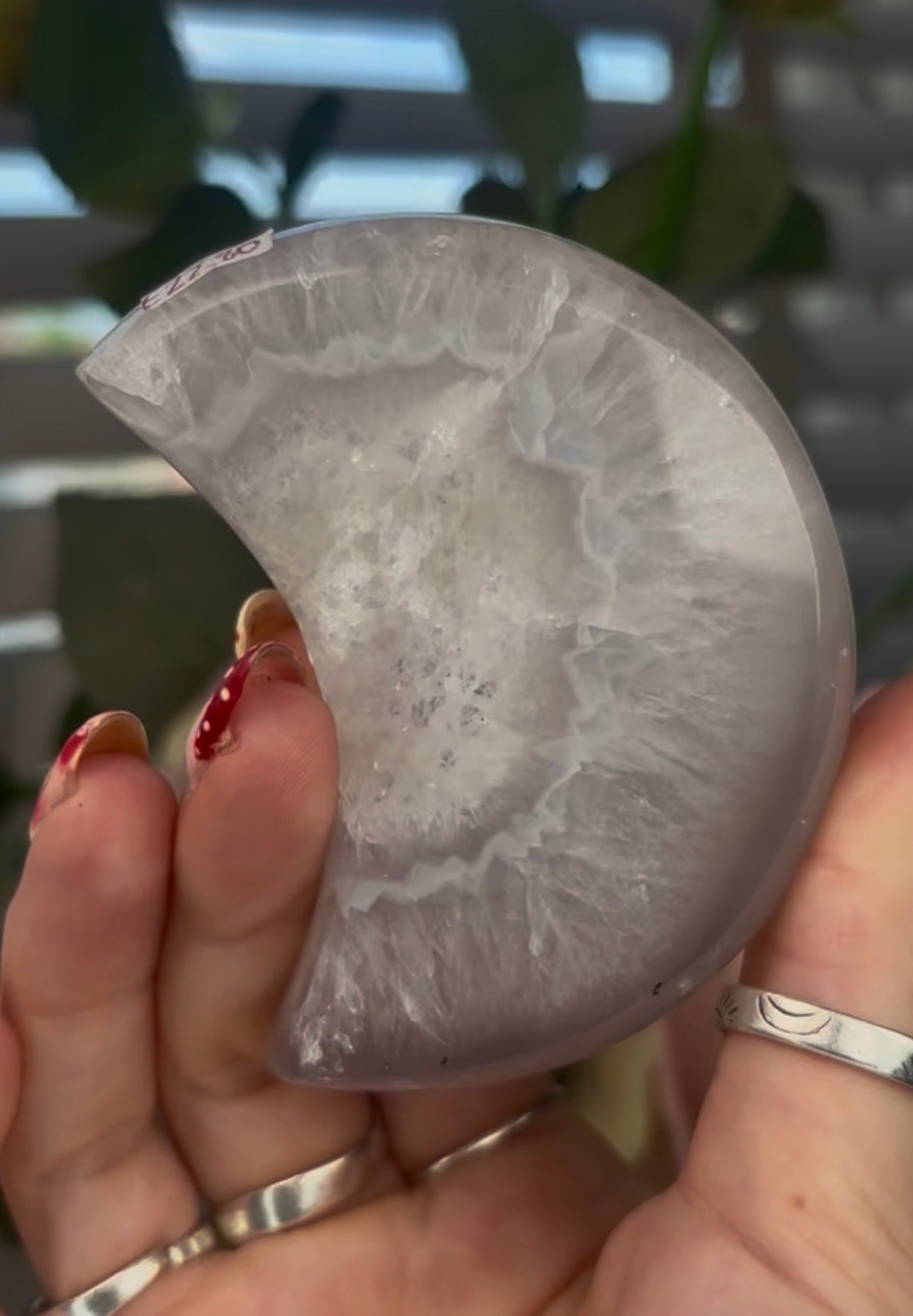Beautiful, high quality, agate moon with druzy - stand included