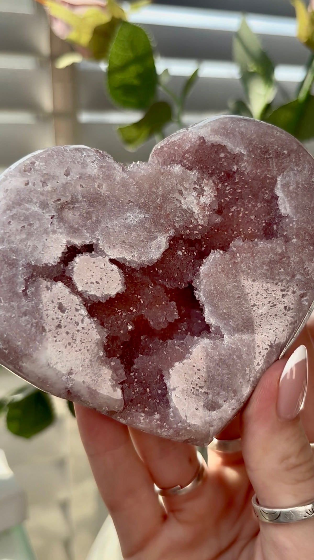 Gorgeous,  pink amethyst heart- comes with stand