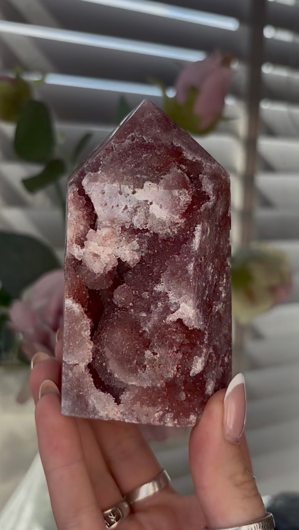 Beautiful, Pink amethyst tower 9.6cm(h) by 5.7cm(w)