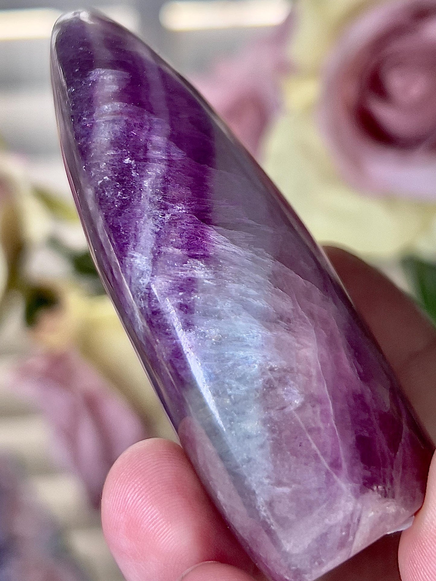 Purple & green watermelon fluorite Freeform 205g