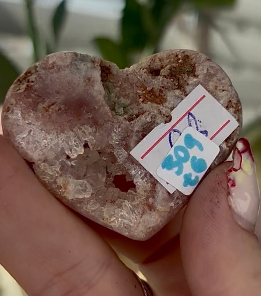 Mini pink amethyst heart - comes with stand