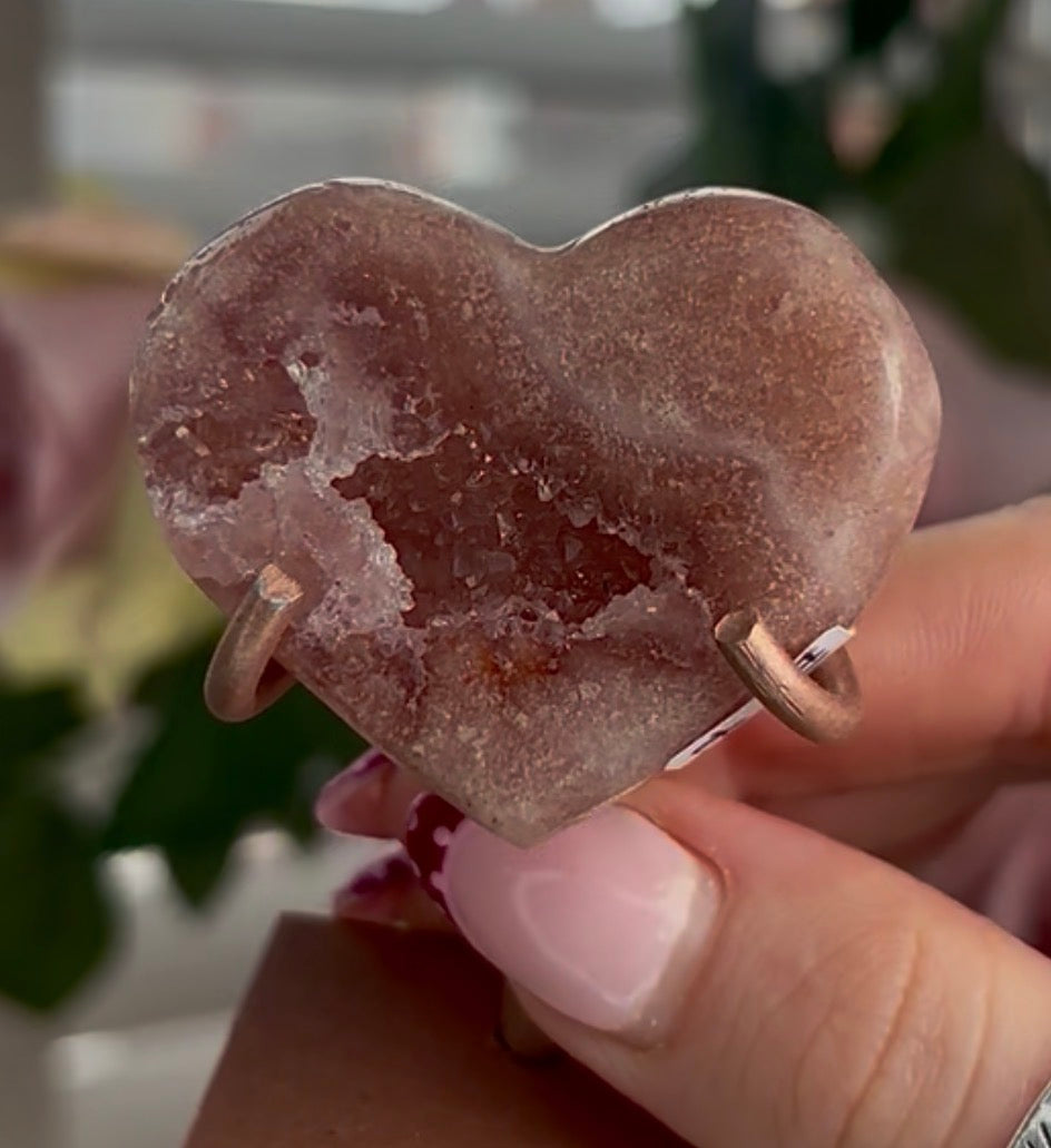 mini pink amethyst heart  - comes with stand