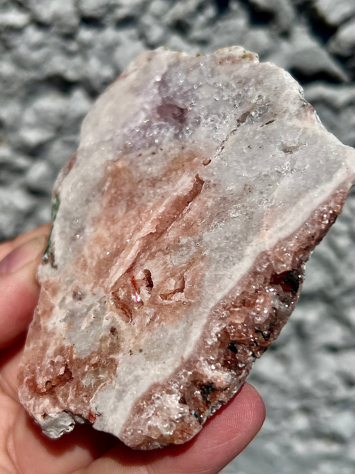 high quality pink amethyst slab with peach and purple tones and rutile formations