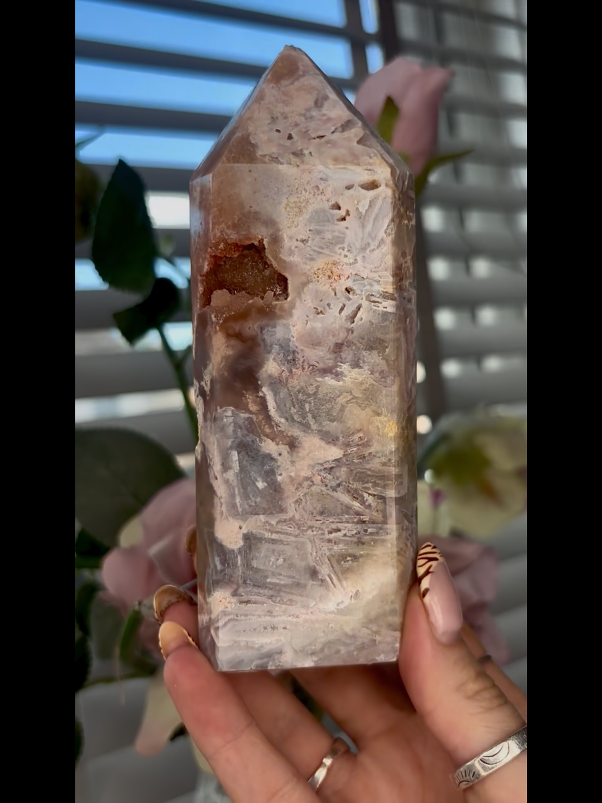 Beautiful, Pink amethyst tower with rutile 14cm tall 450g PAT74