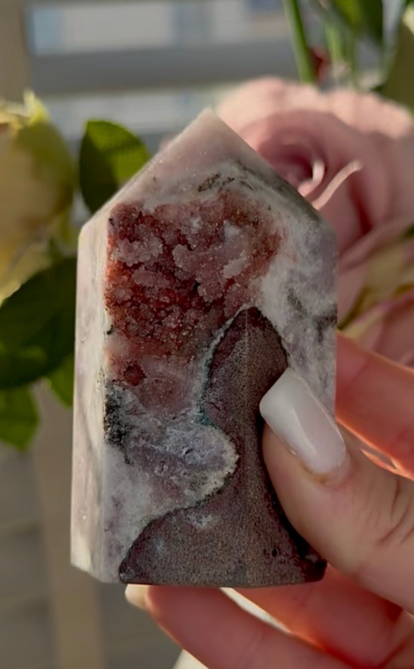 Pink amethyst tower with jasper